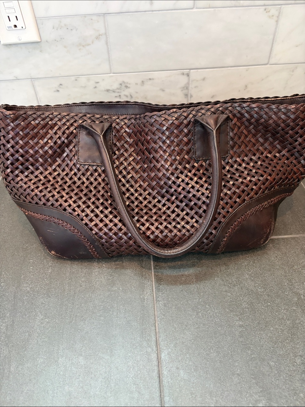 Maxx New York Brown Woven Leather Tote